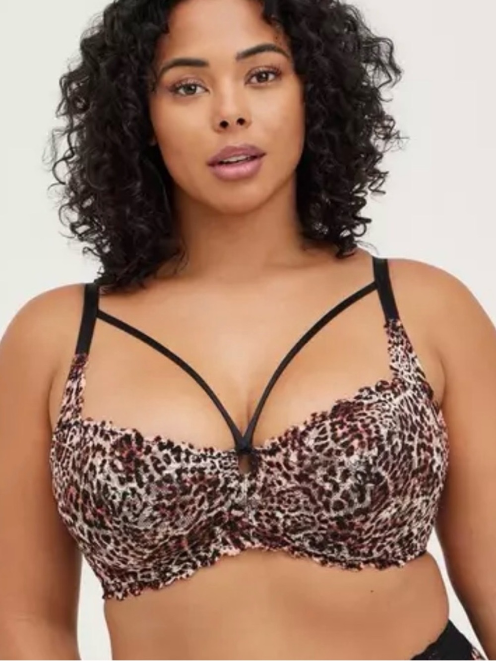 Torrid 46DD Leopard Print Unlined Balconette Bra Strappy Underwire